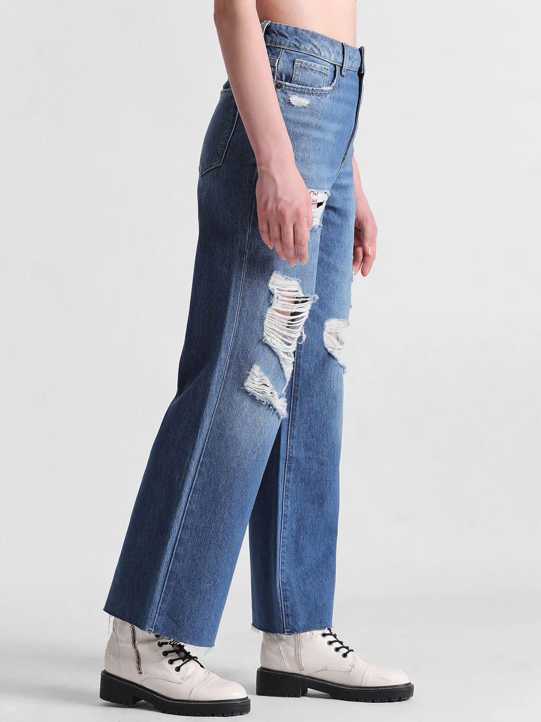 ON-LY High Rise Distressed Bootcut Jeans