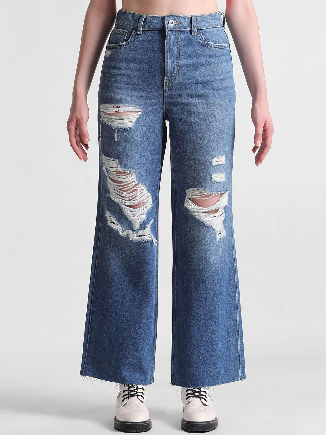 ON-LY High Rise Distressed Bootcut Jeans