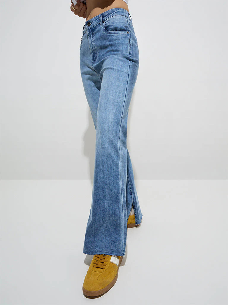 H&-M Nuon Blue Bootcut High-Rise Jeans