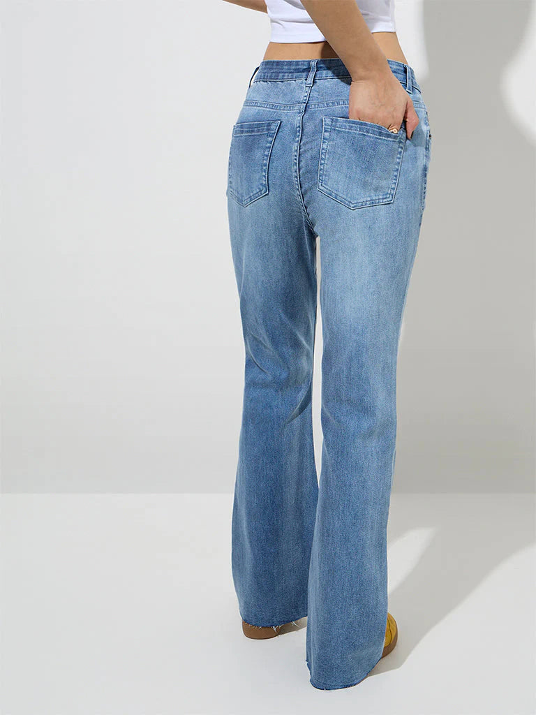 H&-M Nuon Blue Bootcut High-Rise Jeans