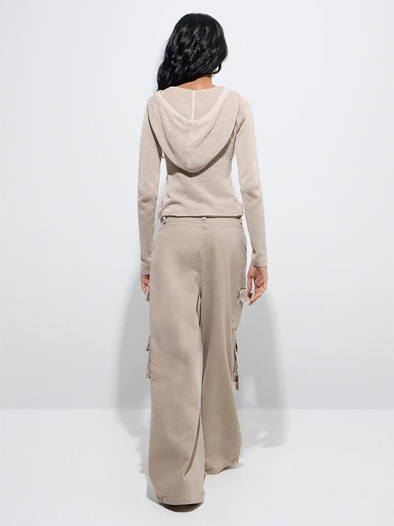 ON-LY Beige Cargo-Style Relaxed-Fit High-Rise Jeans