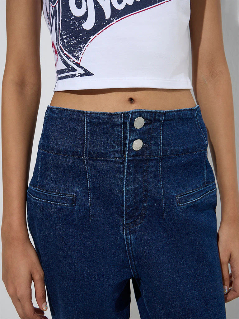 H-&M Nuon Dark Blue Mid-Rise Bootcut Jeans