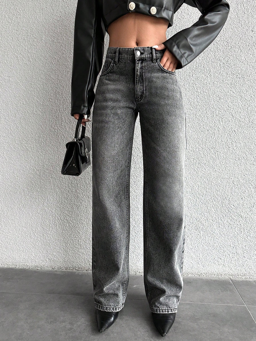 ZA-RA Basic Light Grey Wash Straight Leg Jeans