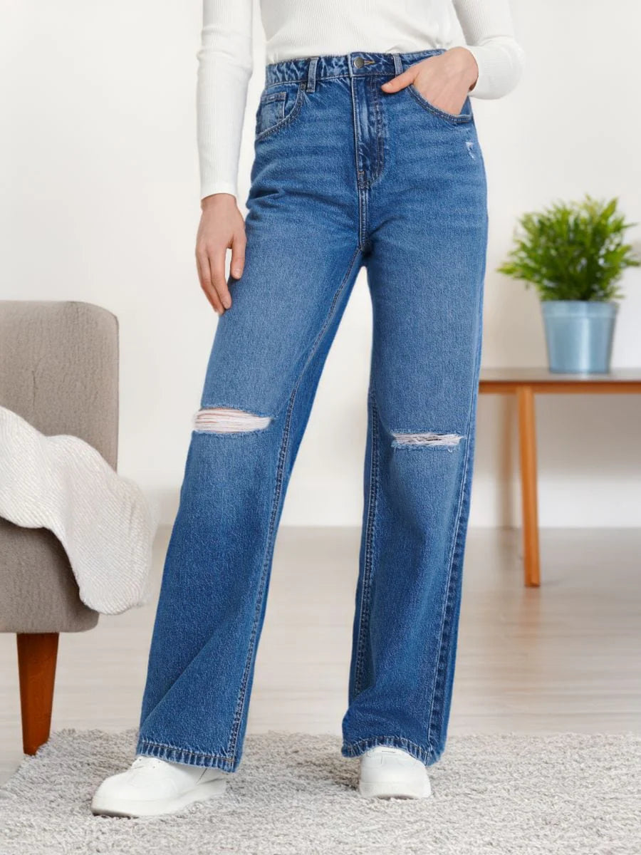 Only Highwaist Ripped wide leg denim