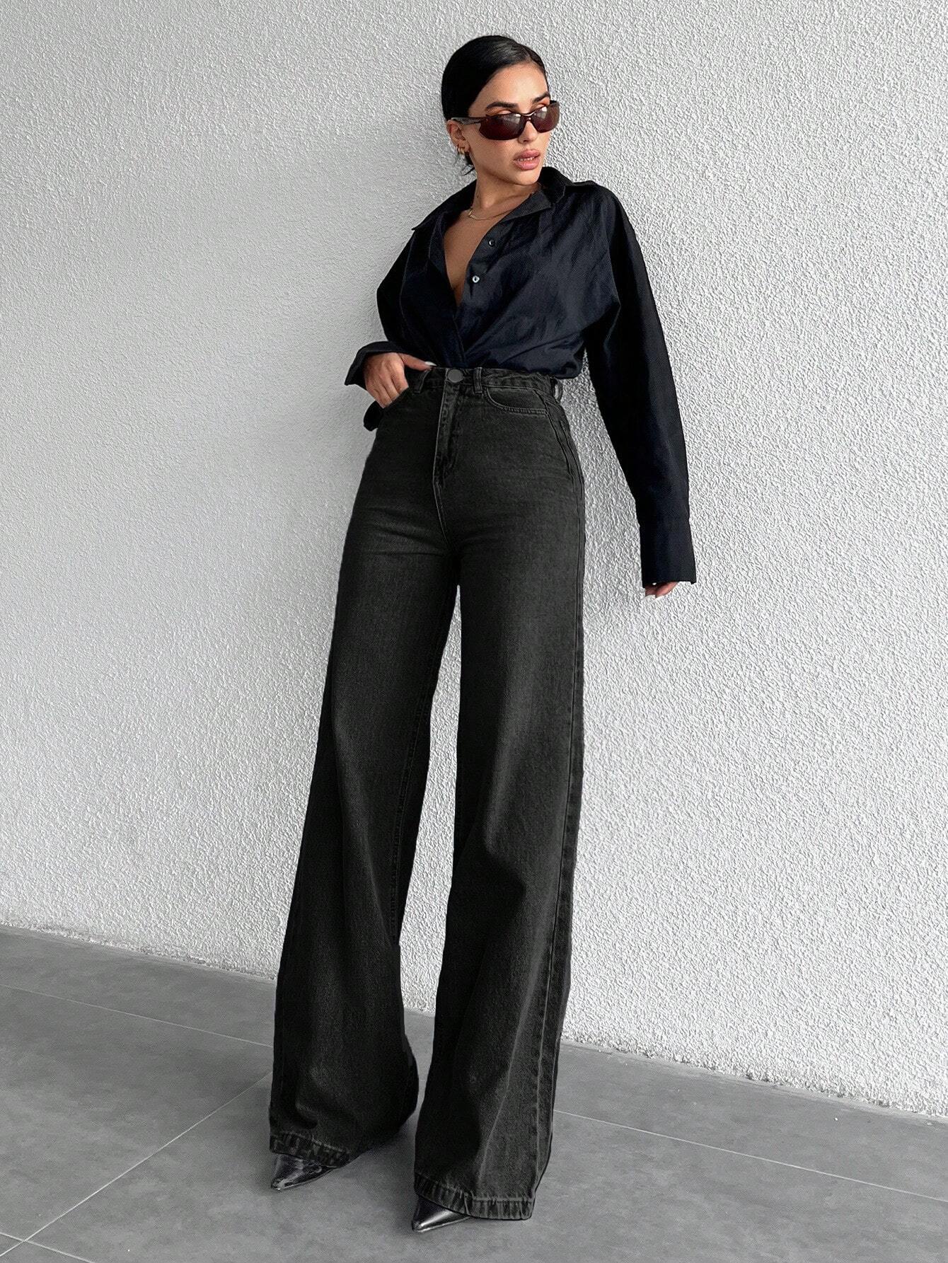 ZA-RA Black Stone Wash Wide Leg High Rise Jeans