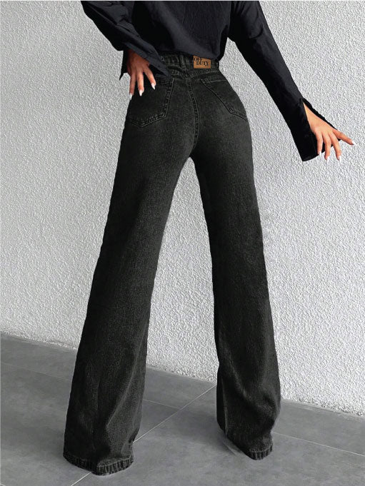 ZA-RA Black Stone Wash Wide Leg High Rise Jeans