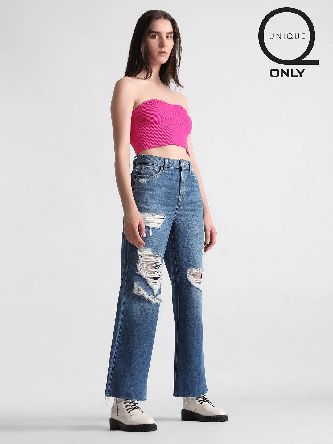 ON-LY High Rise Distressed Bootcut Jeans