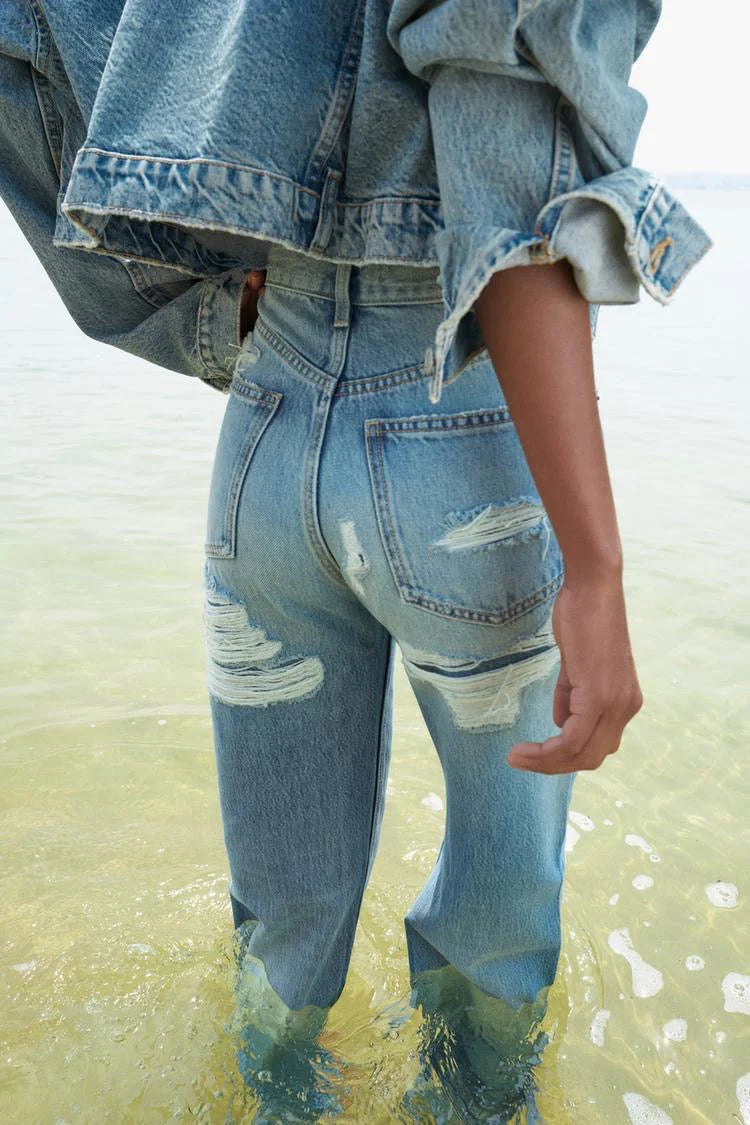 Za-Ra Highwaist Ripped straight fit jeans