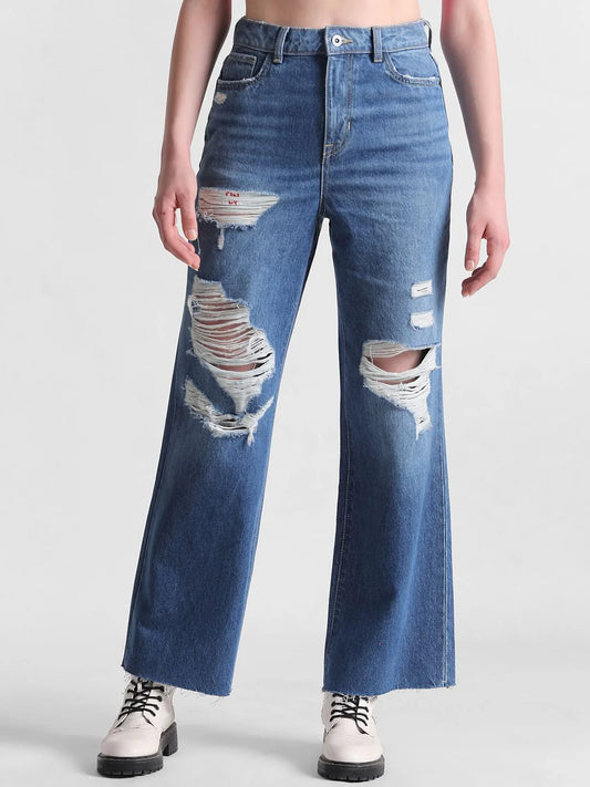 ON-LY High Rise Distressed Bootcut Jeans