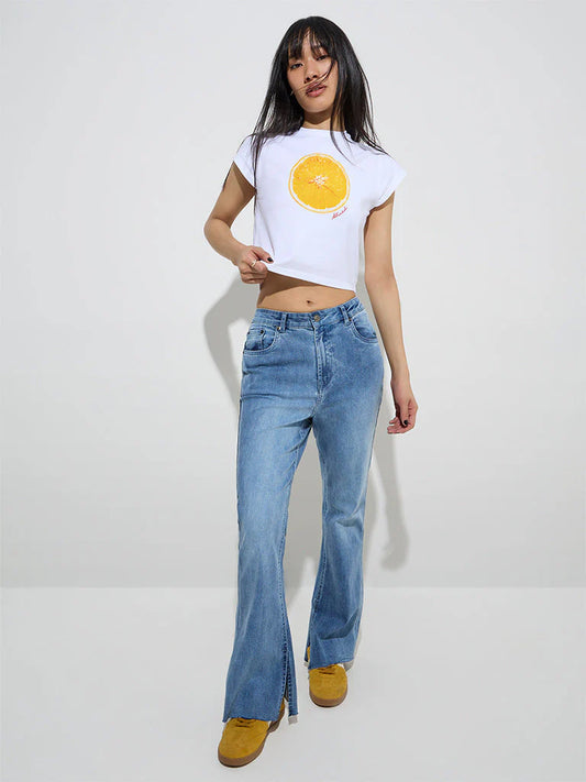 H&-M Nuon Blue Bootcut High-Rise Jeans