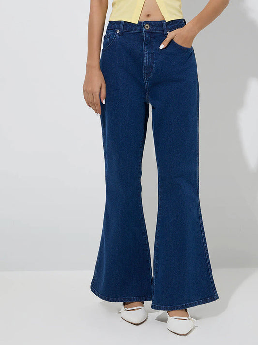 Dark Blue Bootcut High-Rise Jeans