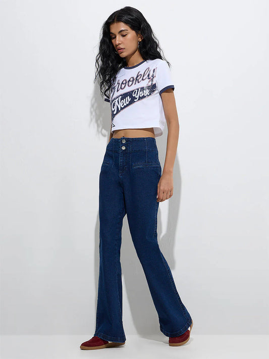 H-&M Nuon Dark Blue Mid-Rise Bootcut Jeans