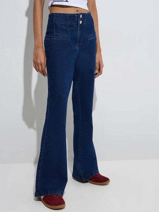 H-&M Nuon Dark Blue Mid-Rise Bootcut Jeans