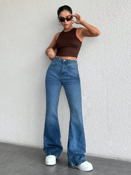 H&-M Retro Blue Wash Bootleg High Rise Jeans