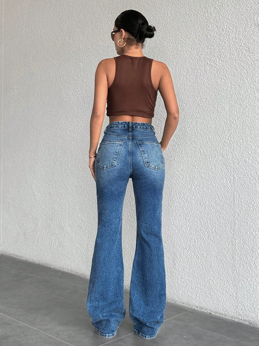 H&-M Retro Blue Wash Bootleg High Rise Jeans