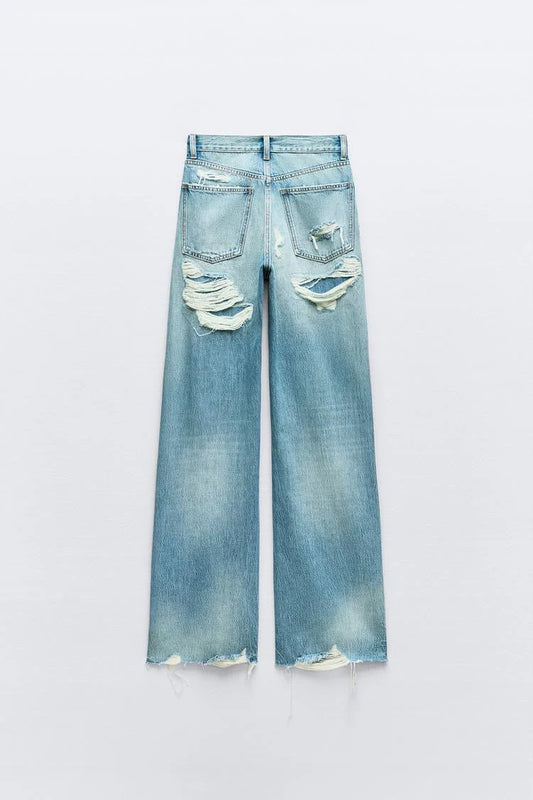 Za-Ra Highwaist Ripped straight fit jeans