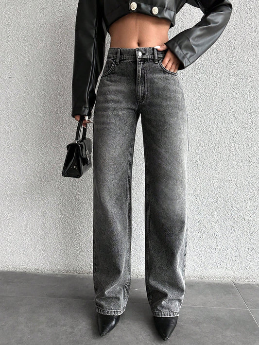 ZA-RA Basic Light Grey Wash Straight Leg Jeans