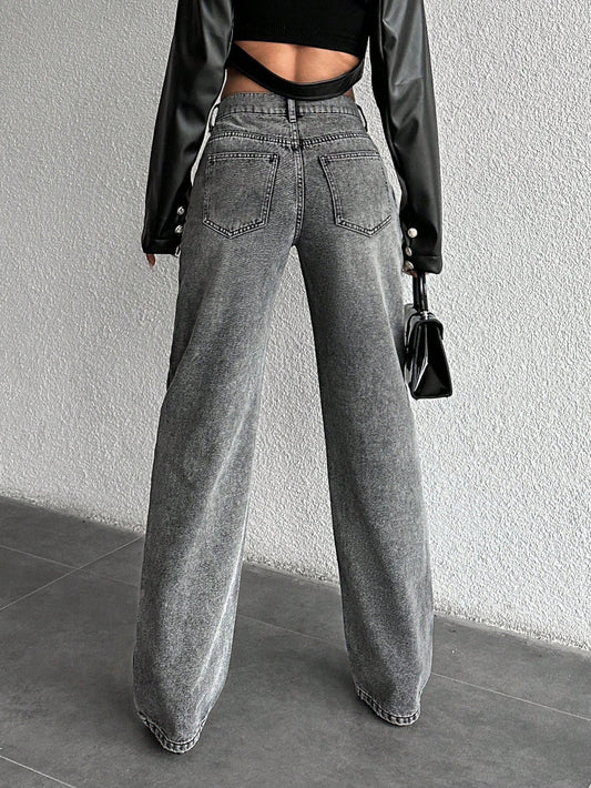 ZA-RA Basic Light Grey Wash Straight Leg Jeans