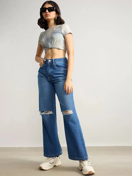 Only Highwaist Ripped wide leg denim