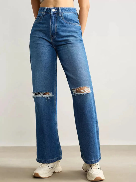 Only Highwaist Ripped wide leg denim