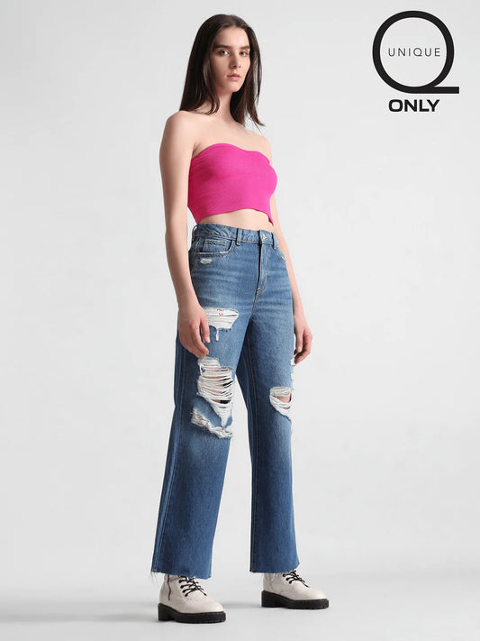 ON-LY High Rise Distressed Bootcut Jeans